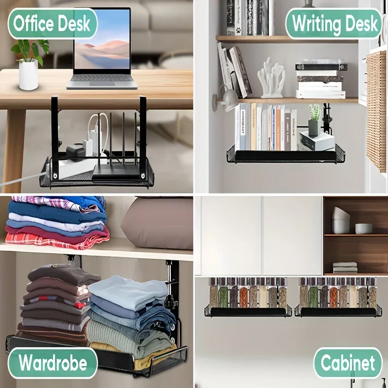 1 storage rack, 2-in-1 cable management bracket under the desk, no drilling, cable hanging organizer suitable for office desks
