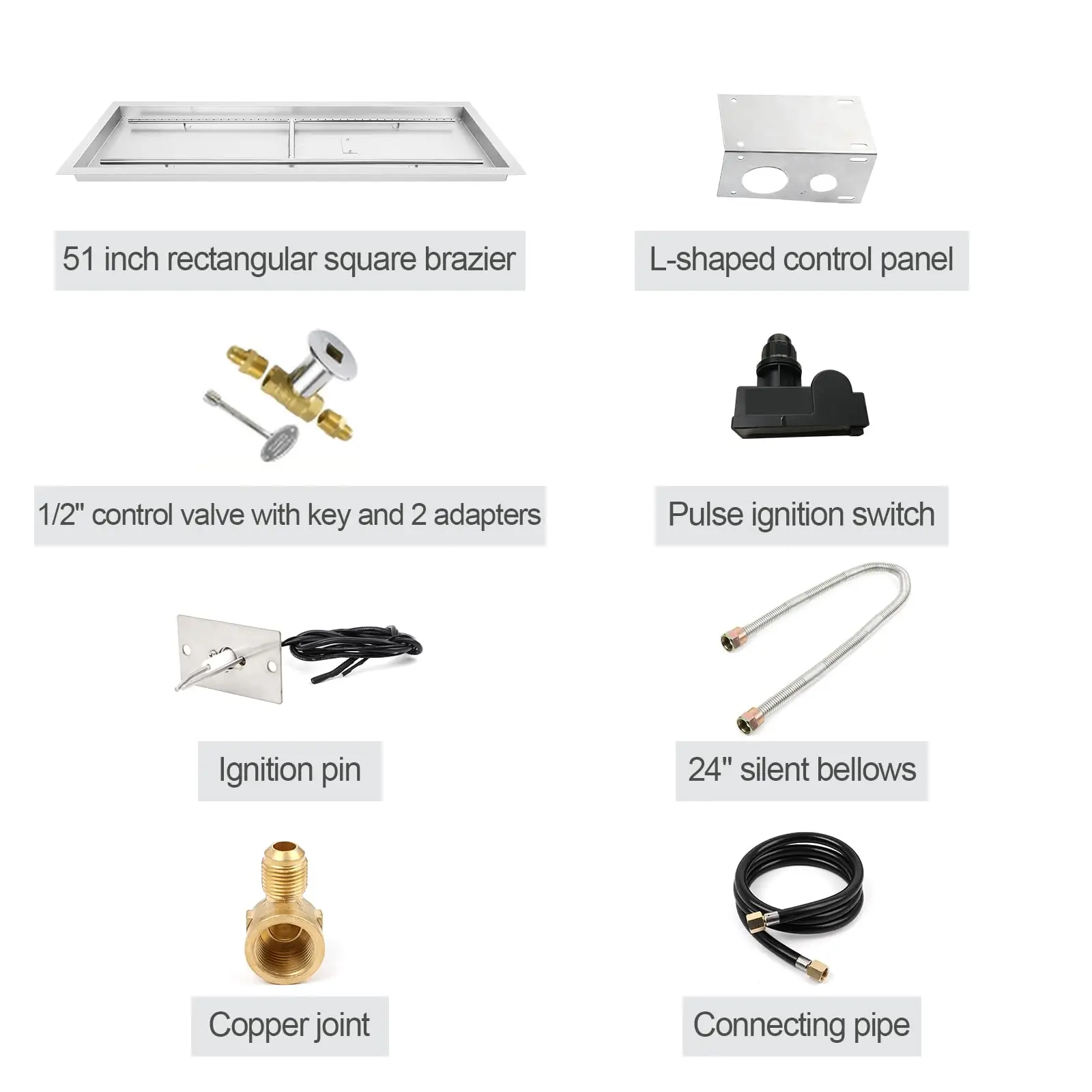 48 x 14 inch Rectangular Drop-in Fire Pit Pan Kit, Fire Pit Pan Kit with H-Shaped Burner, Spark Ignition Kit and Hose for In