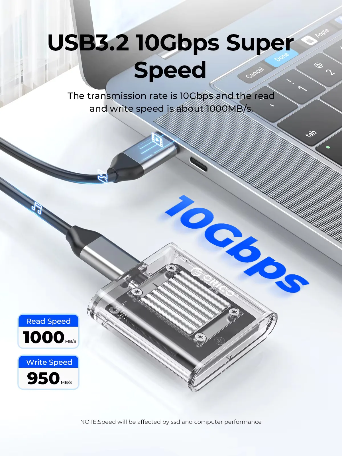 ORICO-NVMe SSD Enclosure Hard Drive Enclosure for PCIe SSD Transparent External Adapter M.2 to USB Type C Mini 2230 M.2 SSD Case 10Gbps