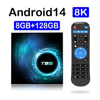 New T95 TV Box Smart Android 14 Dual Band Wifi 2.4G 5G 4K Video 8K Ram 8GB 64GB 128GB Set Top Box Media Player PK H96 Max X96