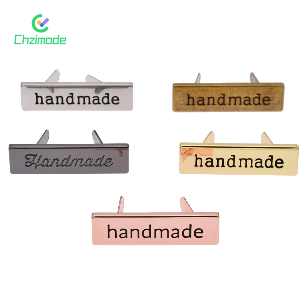 Clothing labels garment labels sewing labels 10Pcs Hand Made Metal Labels Tags Handmade Garment Labels for Clothes Jeans Shoes Bags DIY Letter Sewing Crafts