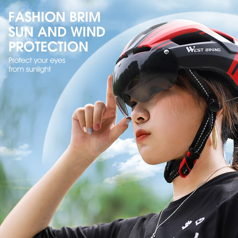 WEST BIKING Cycling Helmet Bicycle Helmet MTB Road Bike Safe Cap 57-62cm Visored Motorcycle Goggle Helmet Equipment