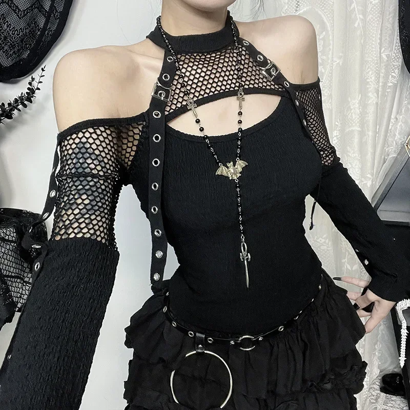 2024 Y2k Emo Alt Punk T-shirt Women Gothic Mesh Aesthetic