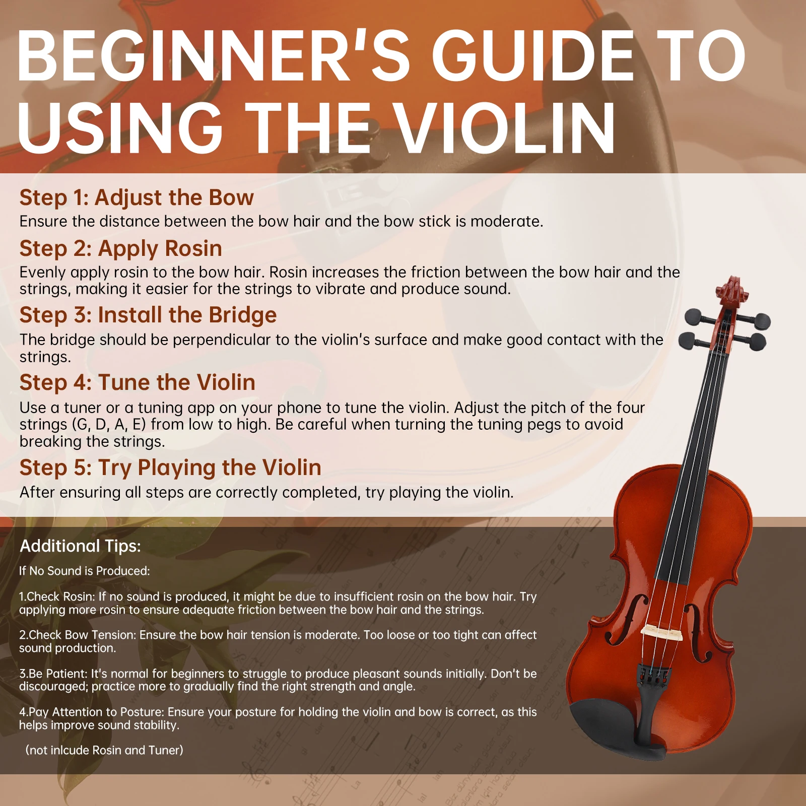 1 pc 4/4 Natural Acoustic Violin Retro Style Fiddle with Case & Bow Musical Instrument Accessories