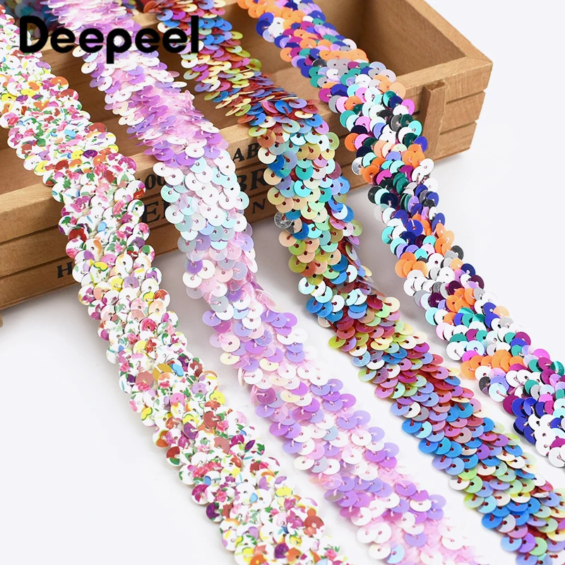 

2/5Meters 30mm Sequin Lace Trims Wide Elastic Band Colored Stretch Ribbons for Clothes Dance Dress Fabric DIY Sewing Accessories