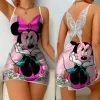 Mini Dress Pajama Skirt Bow Knot Party Dresses Satin Surface Minnie Mouse Disney Mickey Womens Fashion Summer 2024 Elegant Women 5