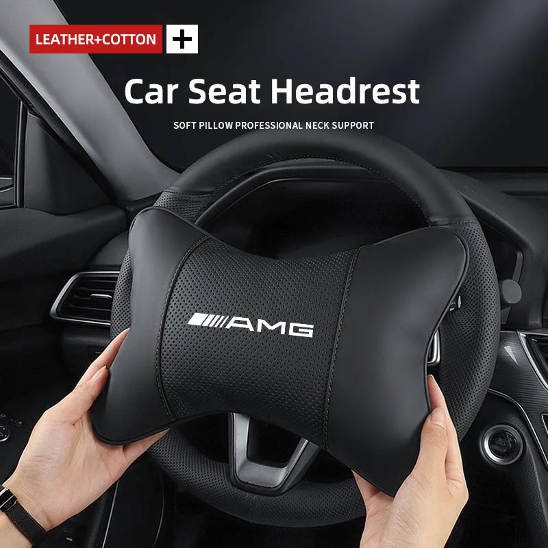 메르세데스 벤츠 AMG E S C A B 클래스 GLE GLS CLA CLE GLC CLS용 카시트 가죽 헤드레스트 요추 지지 쿠션 타이어 밸브 캡