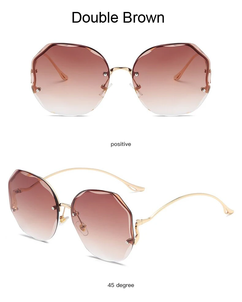 2022  Round Gradient Sunglasses Women Metal Curved Temples Ladies UV400 Eyewear Ocean Rimless Sun Glasses Oculos De Sol_voghion.com