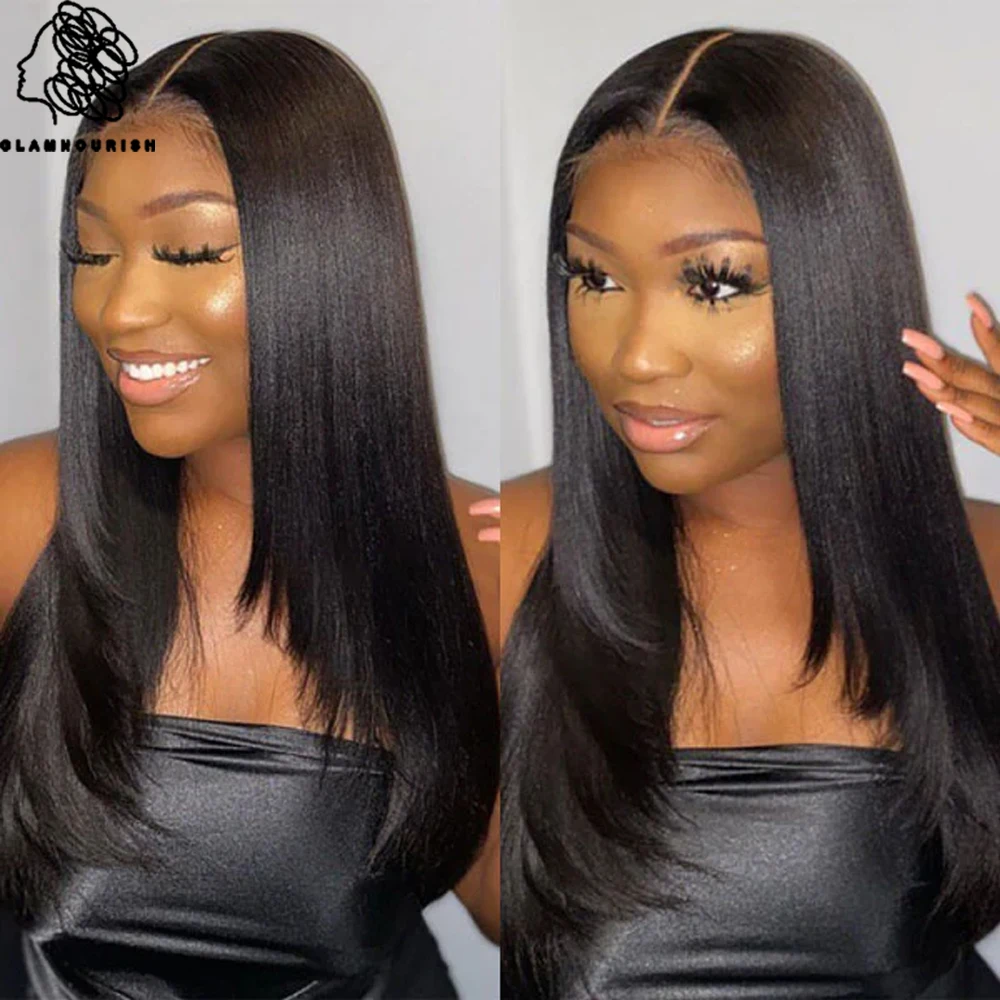Straight Lace Front Wigs Layered Cut Side Part Lace Frontal Wig Human Hair for Women Straight Pre Plucked Natural Black Wigs