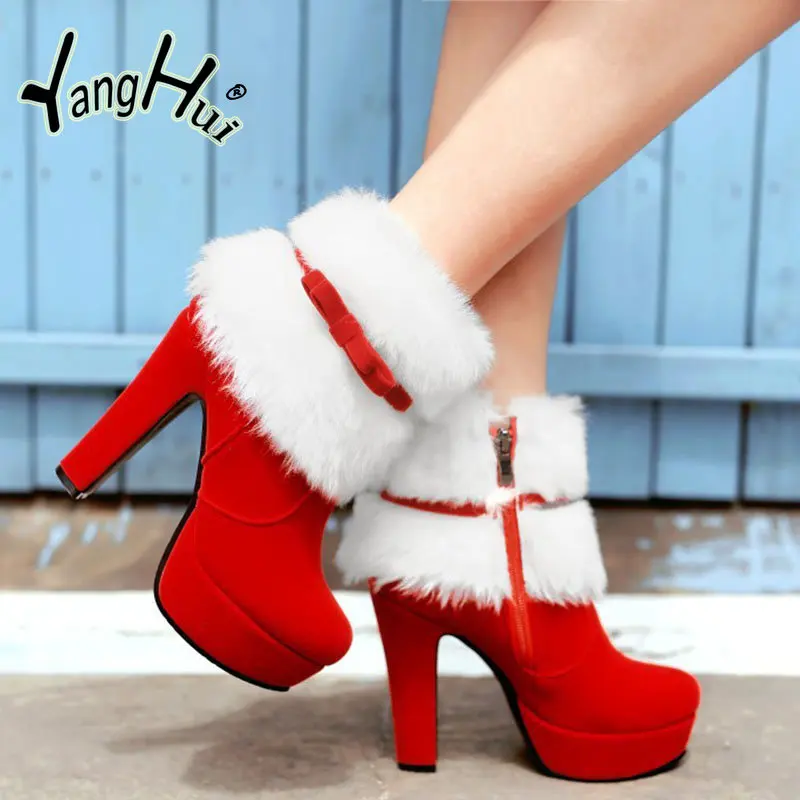 Winter Women Ankle Boots Christmas High Heels Platform Shoes 2023 New ...