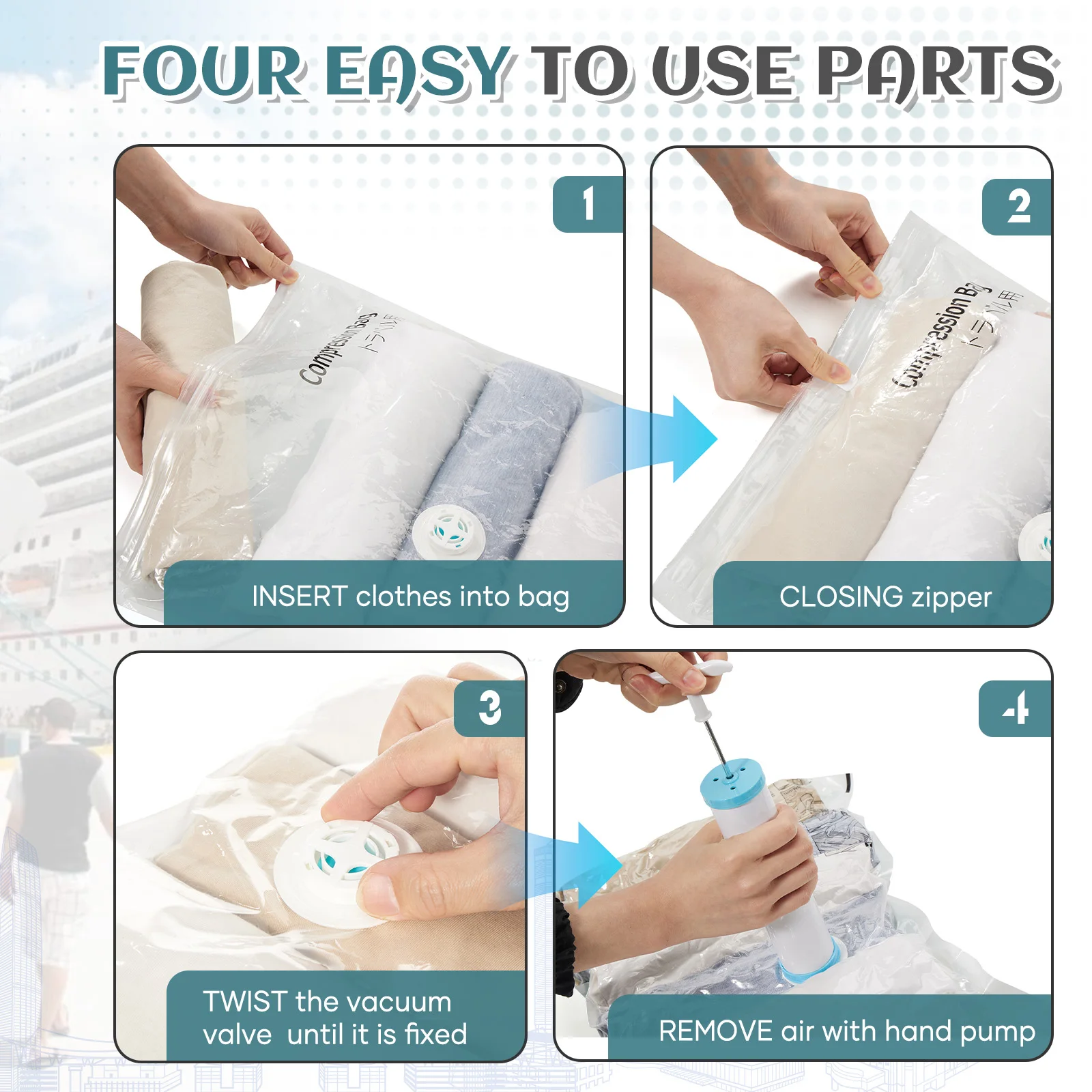 Vacuum Clothing Storage Bag with Manual Pump, Ryanair Hand Luggage 40x30x20 Travel Backpack, Vacuum Backpack Travel Cabin Bag