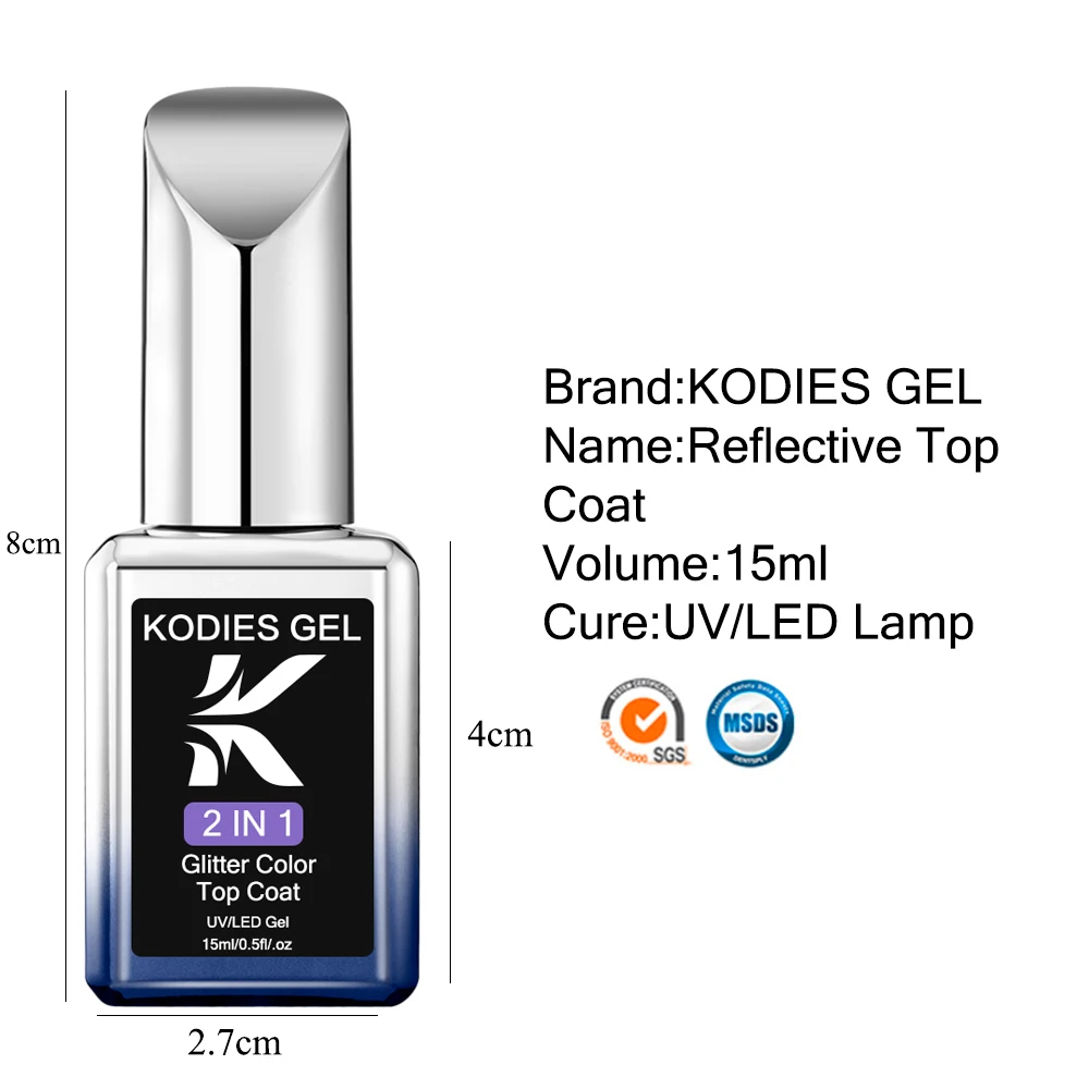 KODIES GEL Reflective Glitter Top Coat Gel Nail Polish Semi Permanent UV Sparkle Gel Top Finish Sealant Super Shine Top Gellak 5