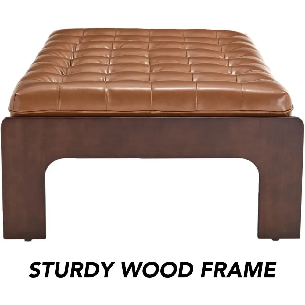 47.75" Leather Ottoman Coffee Table, Tufted Upholstered Cocktail Ottoman, Large Footrest Ottoman Bench with Solid Wood Frame 6