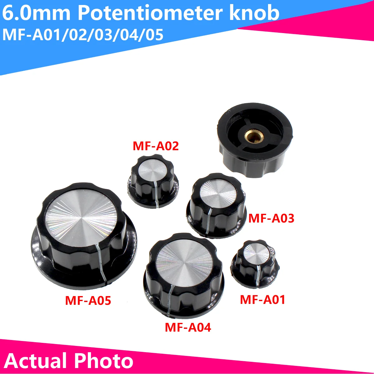 5pcs MF-A01/A02/A03/A04/A05 Potentiometer knob bakelite potentiometer potentiometer knob cap diameter,inner bore:6mm m6m8m10304 stainless steel t type nylon plastic head handle thumb screw bakelite bolt head diameter 48mm mechanical handle screw