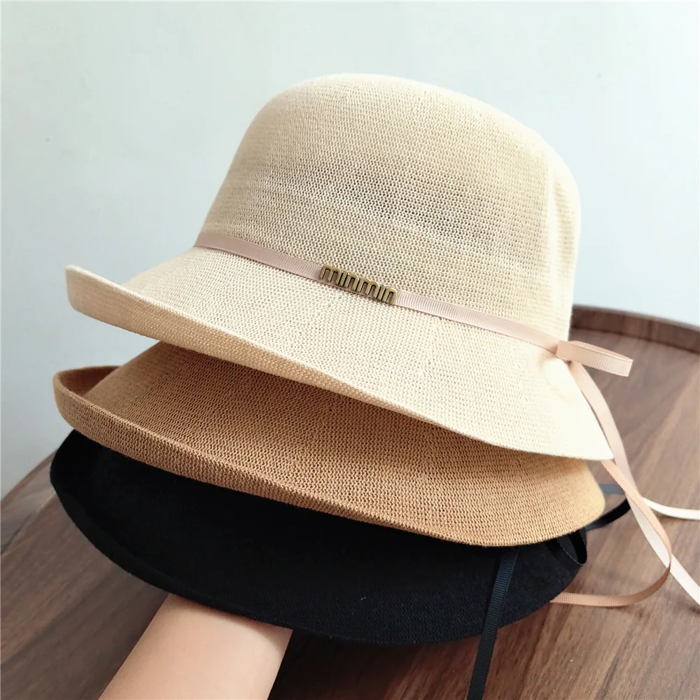 

Elegant Small Warped Top Hat Women's Spring & Summer Cotton and Linen Breathable Sunscreen Sunshade Fisherman Foldable Sun Hat