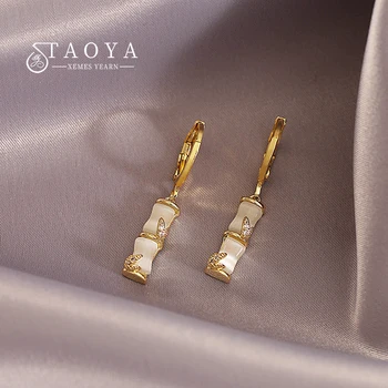 Opals Stone Bamboo Shaped Pendant Gold Color Earrings