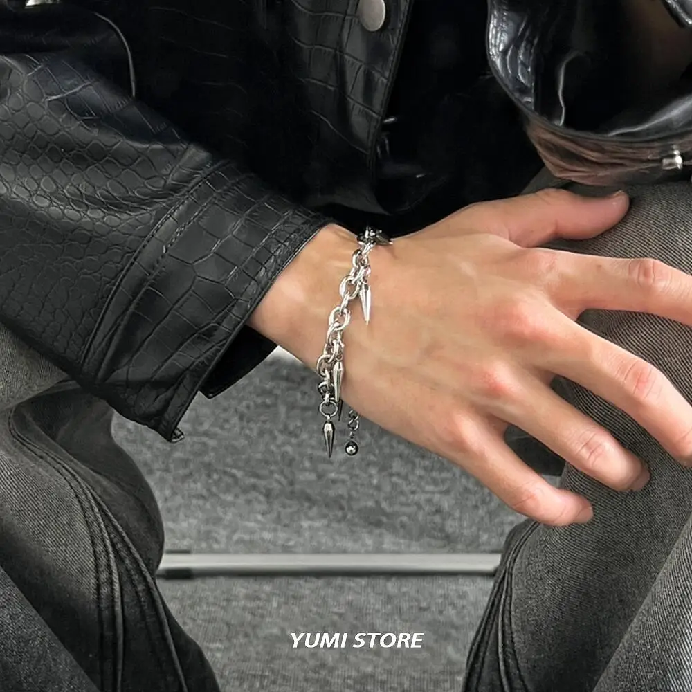 Punk Rivet Bracelet for Man Woman Hip Hop Titanium Steel Rivet Pendant Bracelet Retro Street Jewelry Kpop Accessories