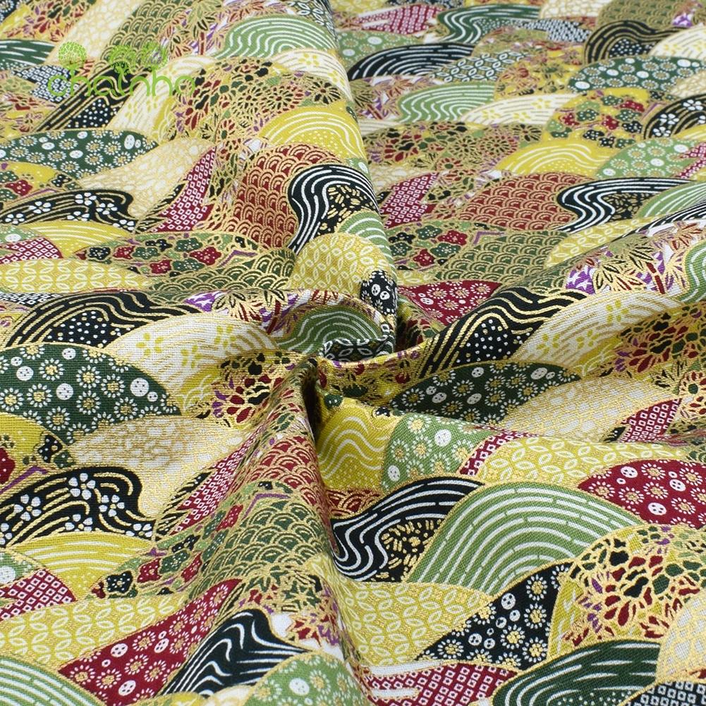 Printed Plain Cotton Fabric,Fan-Shaped Bronzing Handmade Patchwork Cloth,Home Textiles Material For DIY Quilting Sewing Crafts