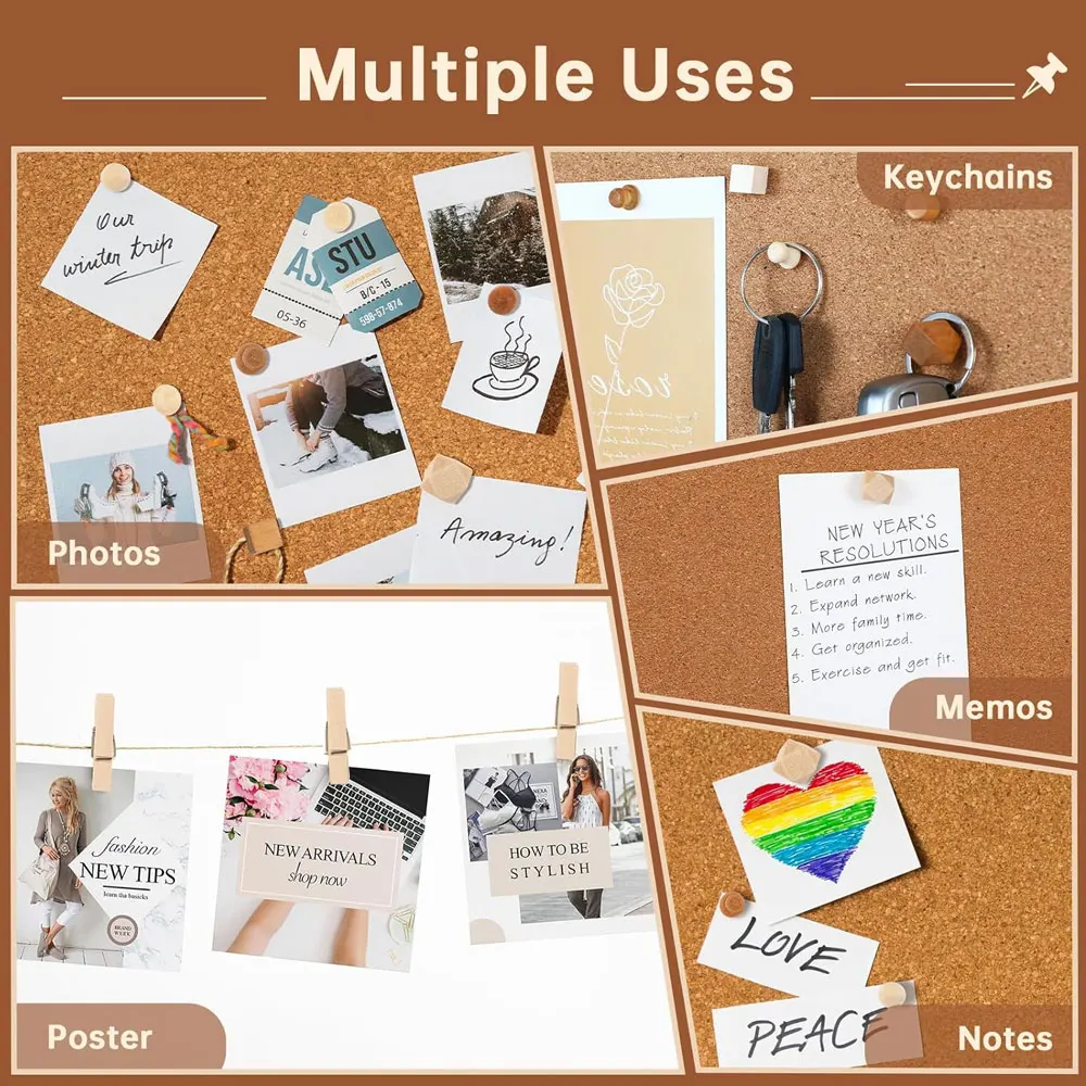 나무 압정핀 114개, 2가지 색상, 7가지 스타일, 장 나무 압정핀, 지도 표시용 압정핀.