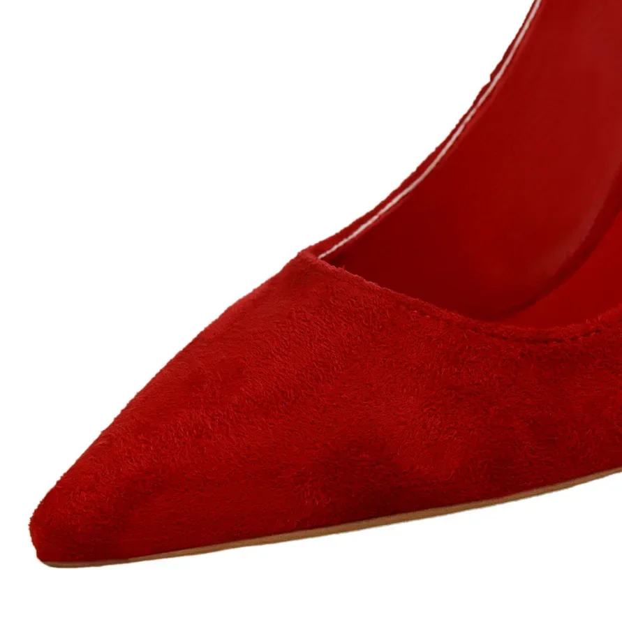 Women Elegant Flock Orange Purple Evening Banquet Party Pumps Lady Classic Scarpin New Burgundy 9cm High Heels Shoes Plus Size 6