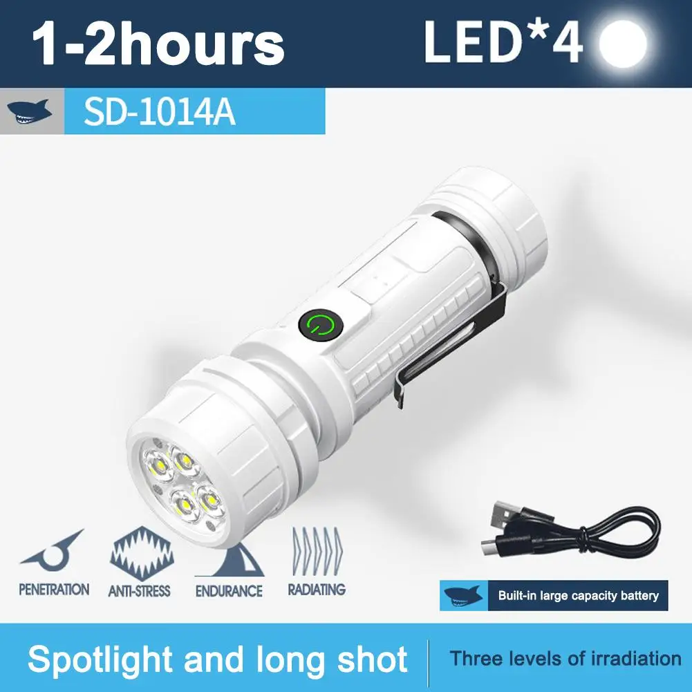 3LED Mini Strong Light Super Bright Flashlight Usb Charging Pen Clip Tail Magnet Outdoor Portable Torch Emergency