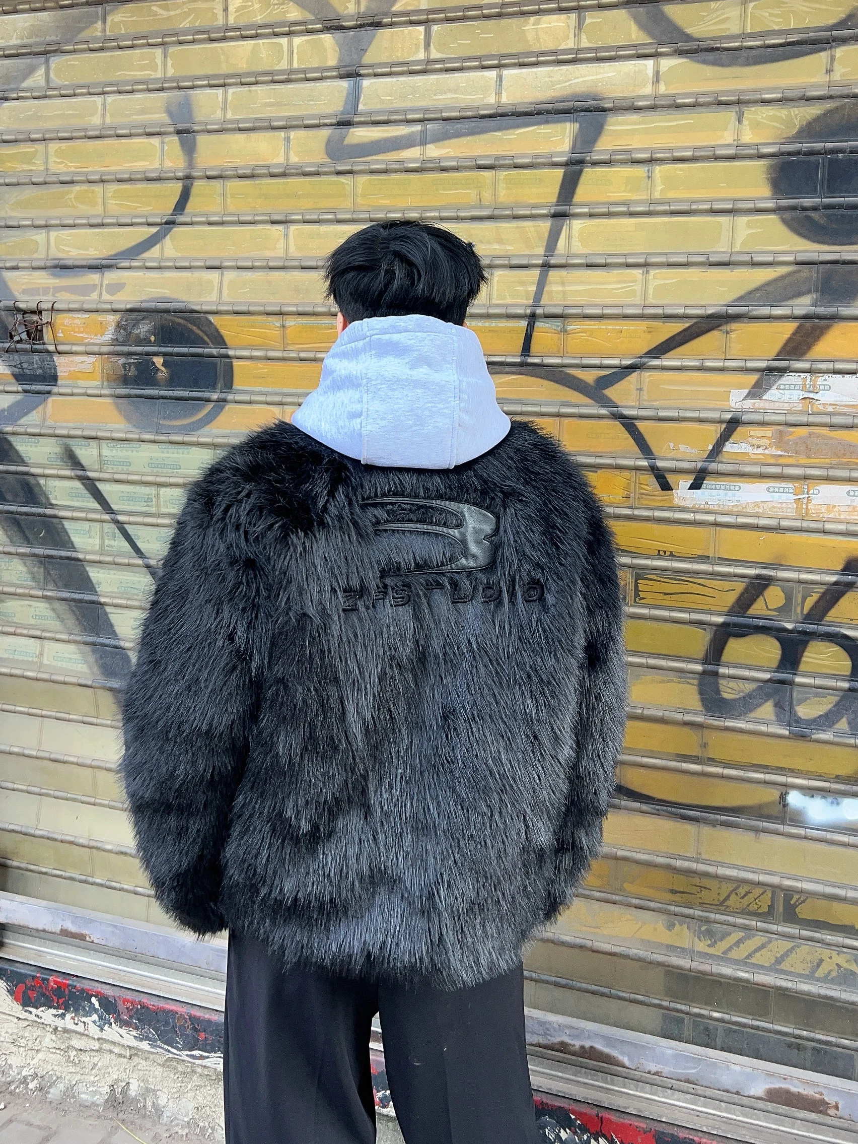 High-End Quilted Long Mink Fur Wool Coat Men's Winter Loose Warm Black Short Fashion Fur Cotton-Padded Long Sleeve Jackets