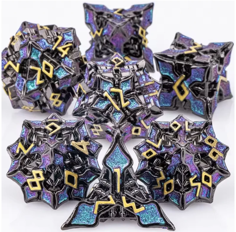 7PCS 메탈 DND 주사위 세트 RPG 그린 D&D 주사위 테이블탑 게임 롤플레잉 게임 다면체 주사위 세트 D20 D12 D10 D8 D6 D4
