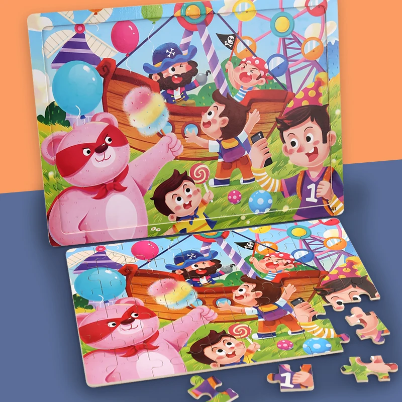 Jigsaw Puzzles Wooden Jigsaw Puzzles Wooden Puzzle Toys Educational Puzzles Wooden Kidsren's Early Education Educational Puzzle Toys 60 Pieces with Base Plate for Easy Storage Multiple Cartoon Themes