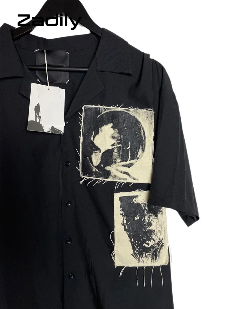 Zadily 2022 여름 Y2k 반팔 셔츠 여성 패치 디자인 버튼 업 루즈 블라우스 튜닉 고딕 streetwear 여성 의류 탑