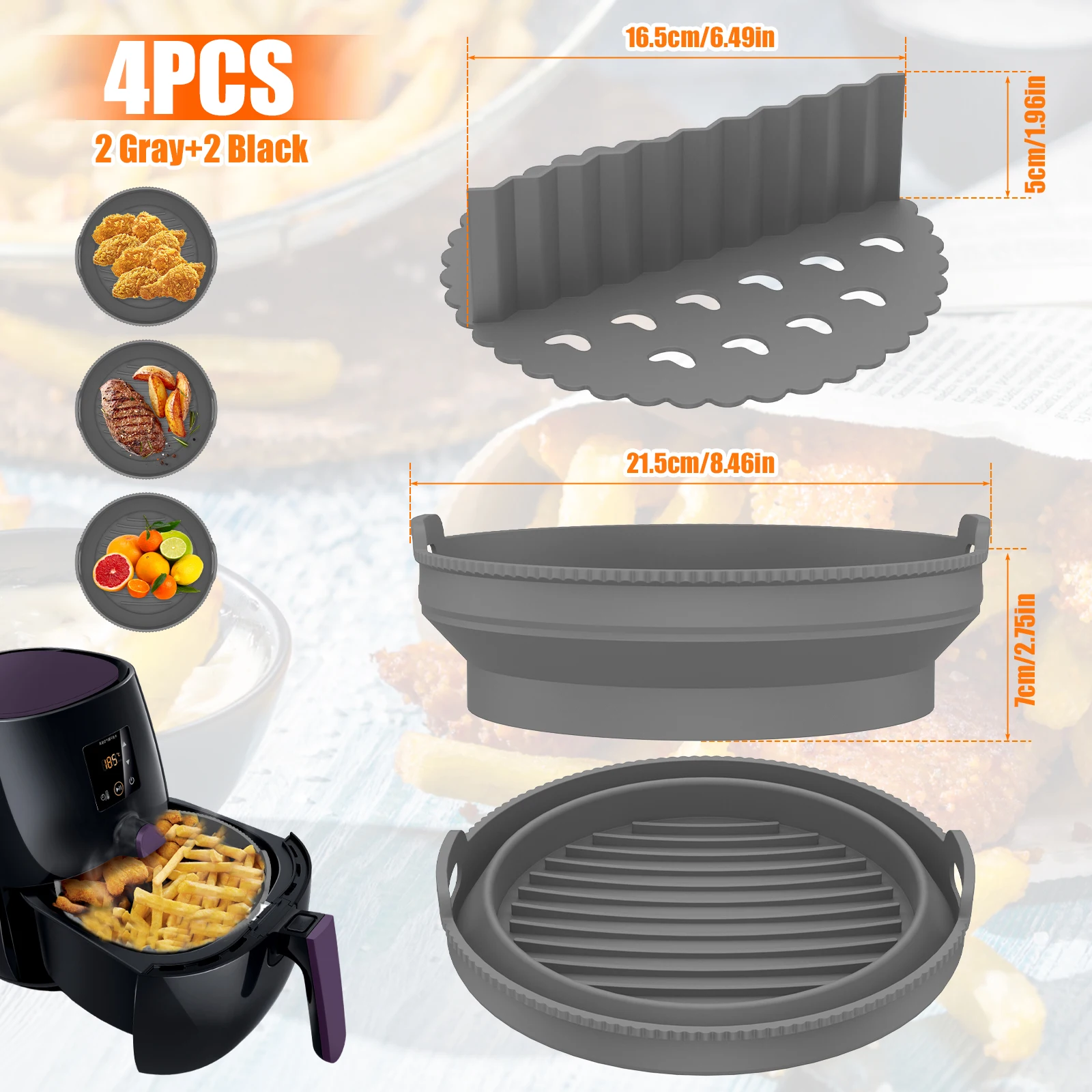 1/6Set Air Fryer Silicone Liner Pan with Divider Multipurpose Air Fryer Silicone Basket Foldable Tray Kitchen Cooking Tools