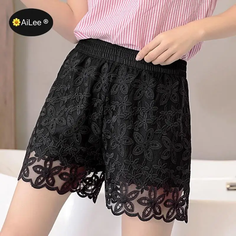 Elastic High Waist Lace Shorts Bermuda Princess Lolita Woman New Fashion Wide Leg Home Party Shorts Female Summer Sweet Shorts