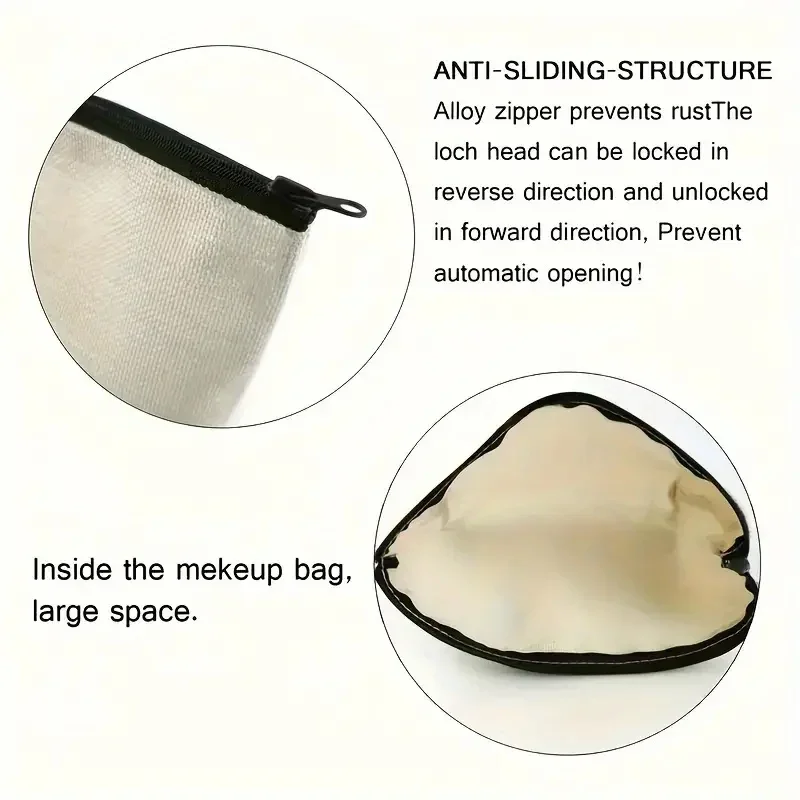 Multi Functional Cosmetic Bag, White Printed Pattern Canvas Bags for Women Storing, Toiletries, Makeup, Travel, Essential Items