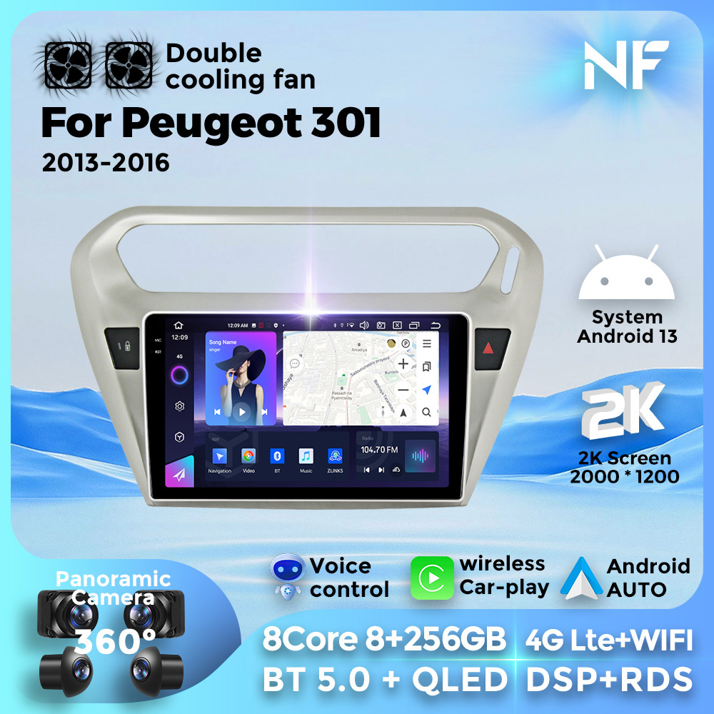 Navifly 7862 AI voice Car Radio stereo Multimedia Player 2K QLED Touch Screen Car-play For Peugeot 301 Citroen Elysee 2013-2018