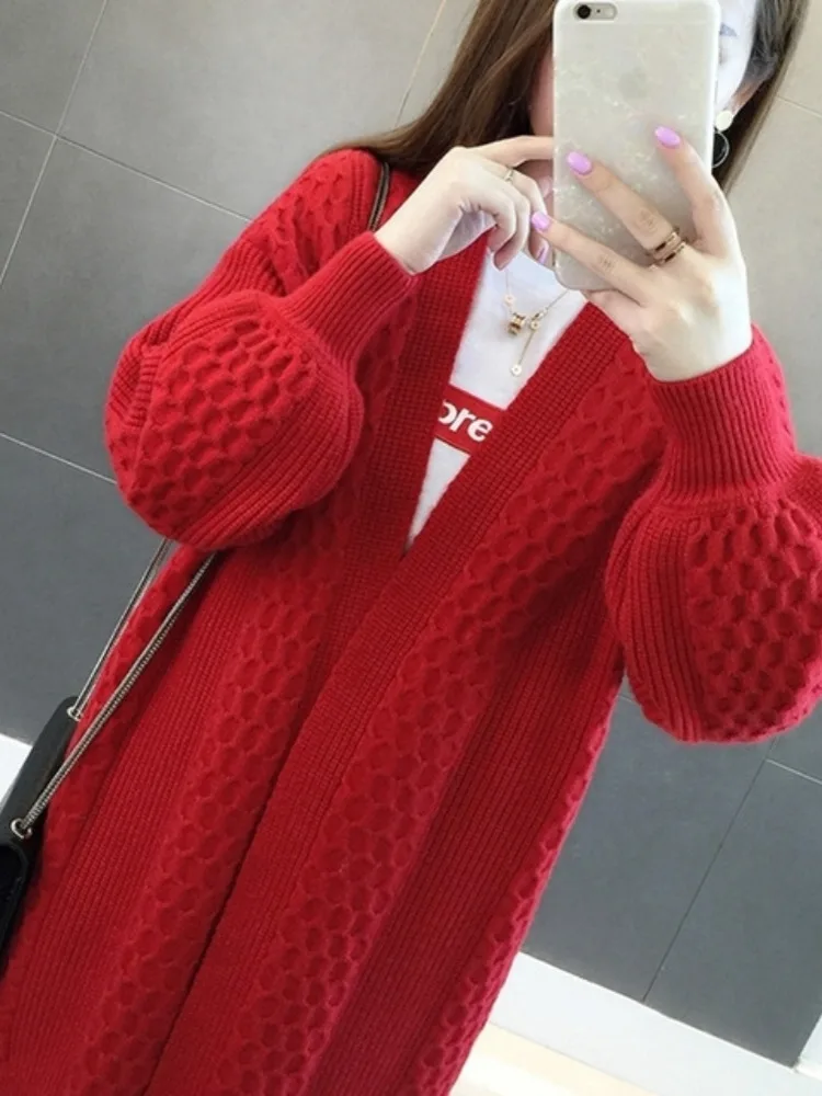 

Winter Long Sweater Cardigans Women 2024 Lantern Sleeve Open Stitch Oversized Sweater Jacket Cheap Clothes Female Knit Coat