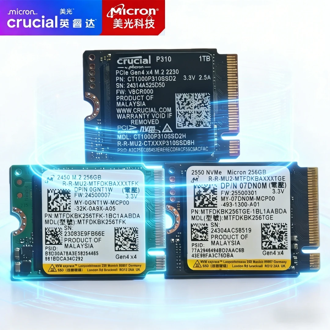 Crucial P310 1TB/2TB & Micron 2450/2550 256GB PCIe Gen4x4 NVMe M.2