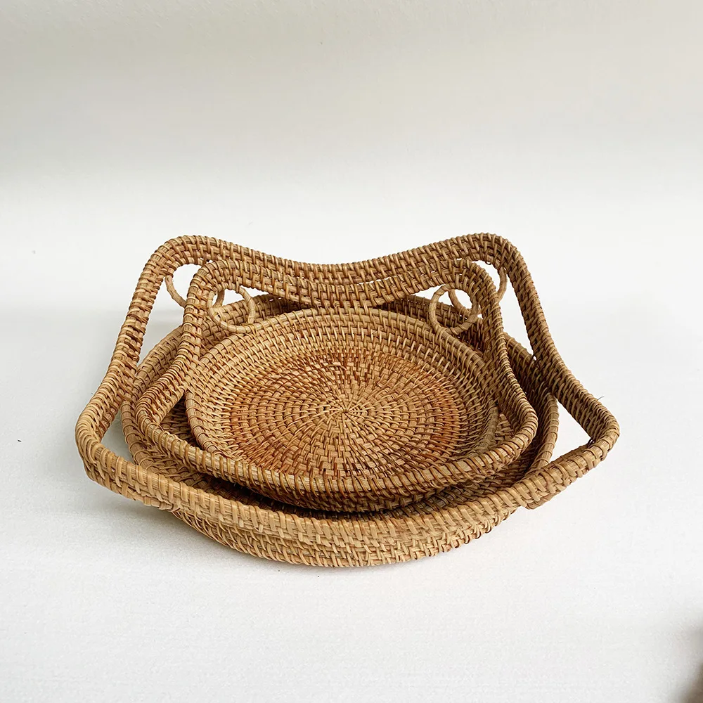 

Autumn rattan woven fruit basket fruit tray Chinese palace style home creative candy basket snacks fruit storage tray