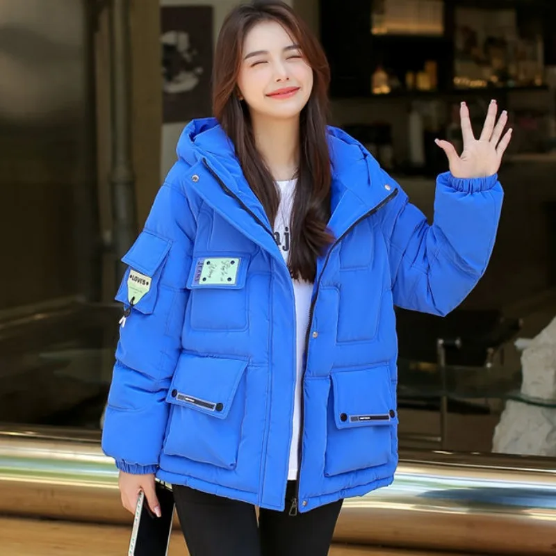 2024 New Women Cotton Coat Winter Jacket Female Loose Large Size Parkas Warm Thickened Outwear Short Hooded Overcoat