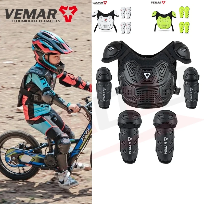 VEMAR Kid's Motorcycle Armor Vest Protection Motocross Body Jacket Protective Riding Elbow Kneepads Moto Full Armor Children