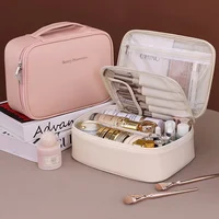 Trousse de maquillage Double couche en cuir PU, sacs à cosmétiques de grande capacité, organisateur de cosmétiques de luxe, essentiels de voyage pour femmes 1
