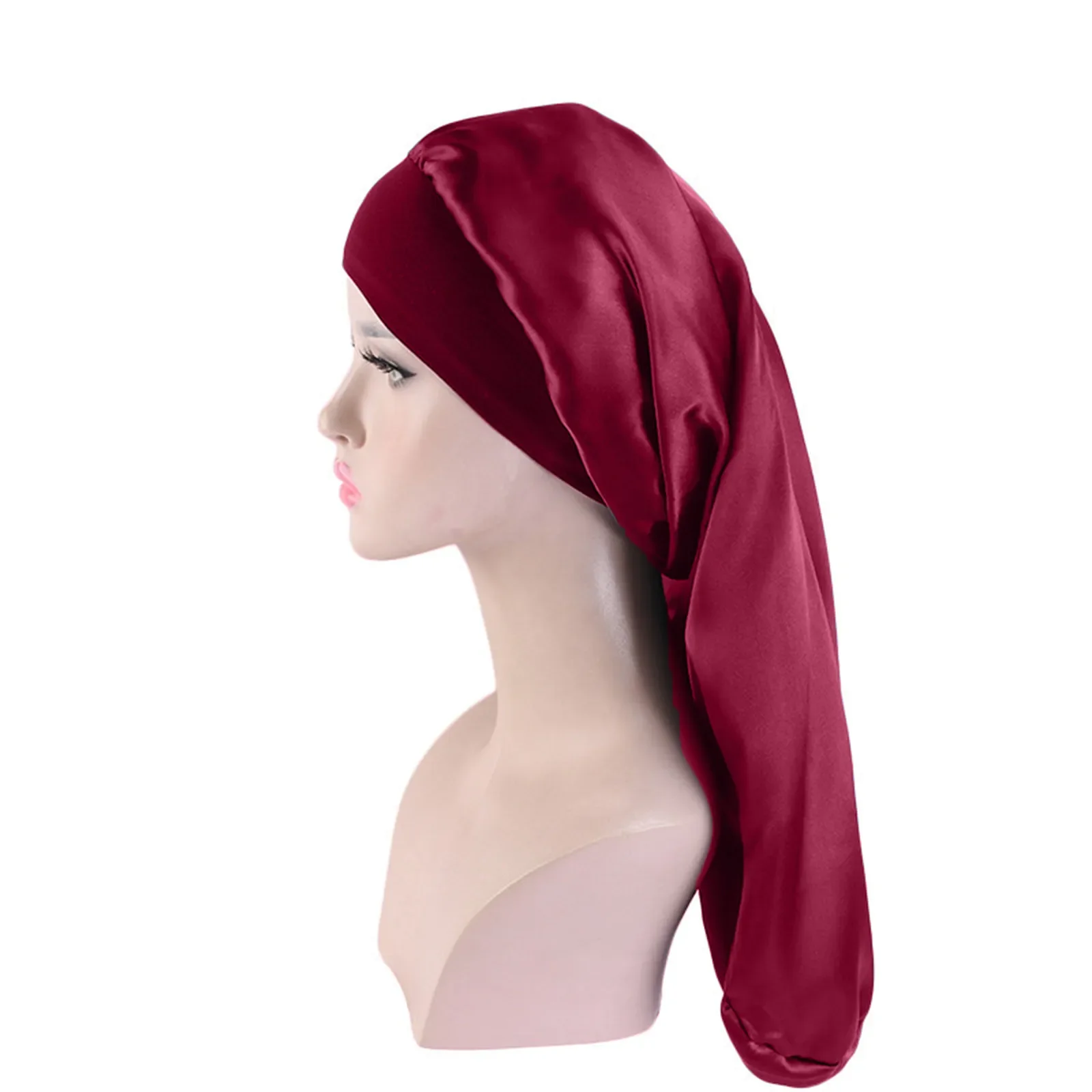 Long Satin Bonnet Sleep Cap With Wide Elastic Band Loose Night Hat For Women Braids Curly Hair Natural Hair