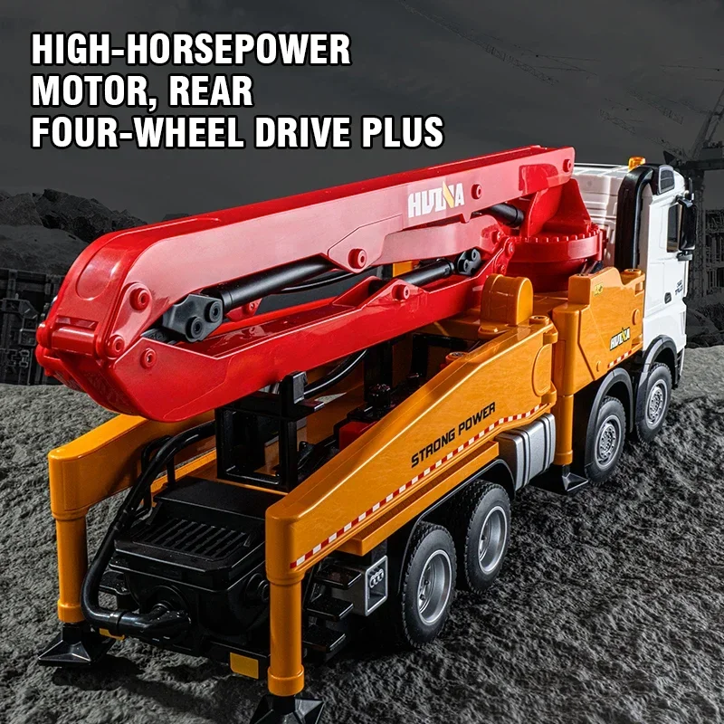 Huina Large Rc Truck 1/18 11Ch Semi-Alloy Remote Control Cement Pump Truck Engineering Construction Car for Boys Kids Gift