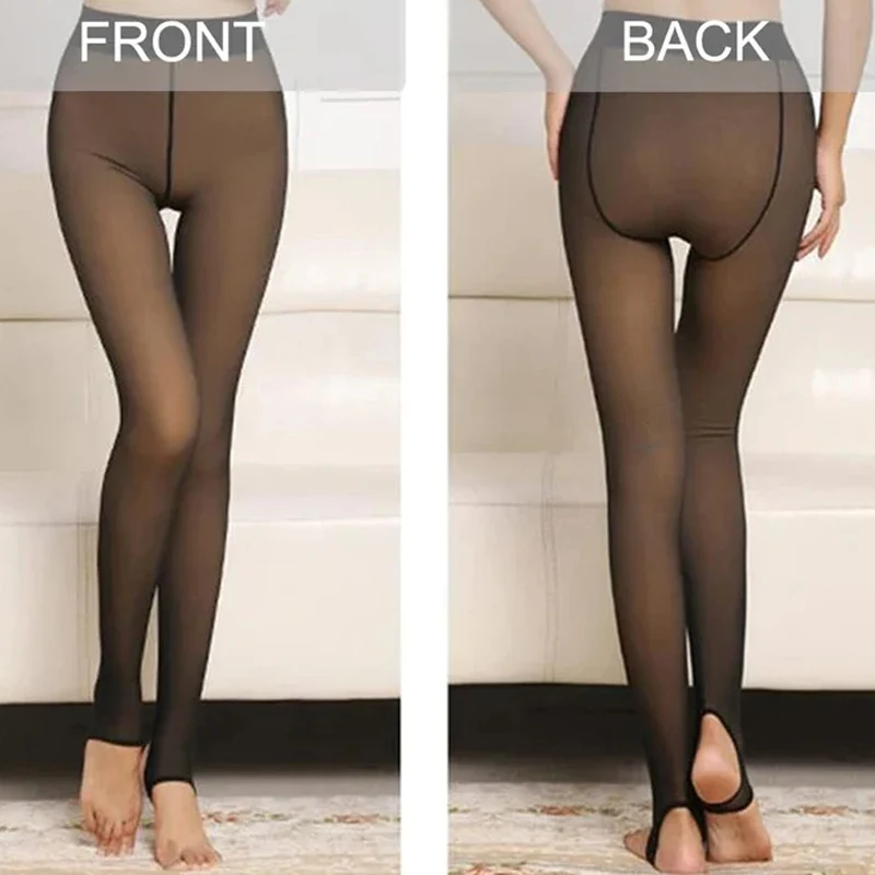 Thermal Leggings Women's Insulated Tights Fleece Lined High Waist Elasticity Thick Plush Pantyhose Winter Below 70kg