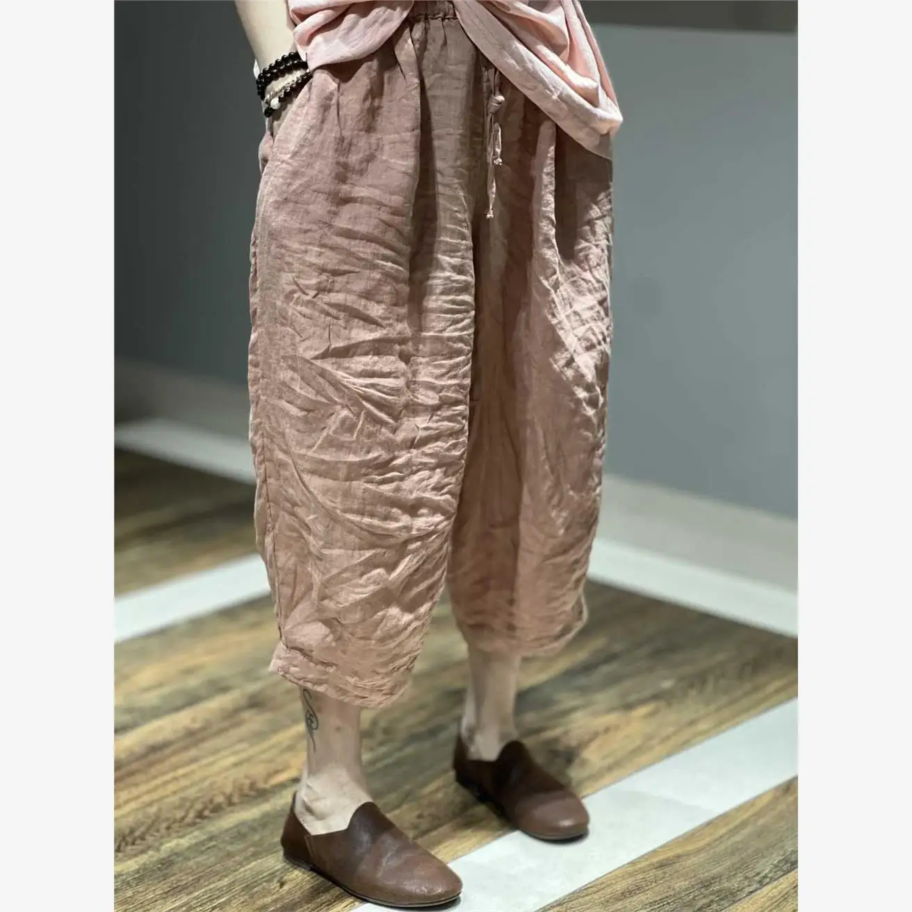 High Waist Cotton Linen Seven-Foot Pants Women Summer Large Size Loose Casual Versatile Thin Middle-Length Harlan Pants