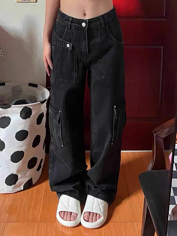2023 Cyber Y2K Streetwear Multi Taschen schwarz Baggy Cargo Jeans Hosen für Männer Kleidung gerade Hip Hop Lady Harajuku Hosen – Detail 14