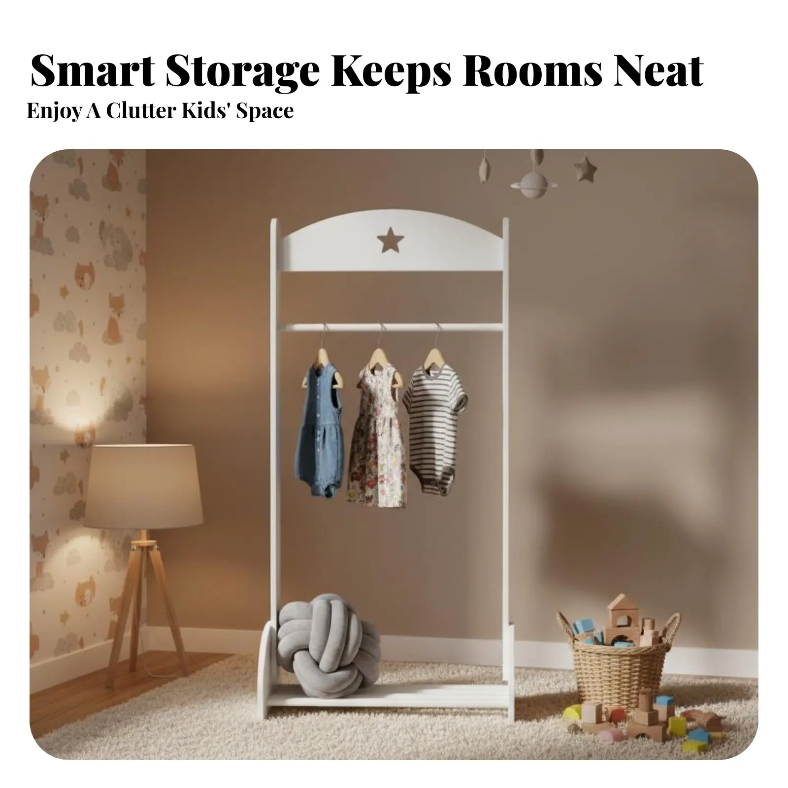 어린이 의상 랙 귀여운 디자인 어린이용 접근 가능한 옷장 안정적인 프레임 공간 절약형 놀이방, 보육원용