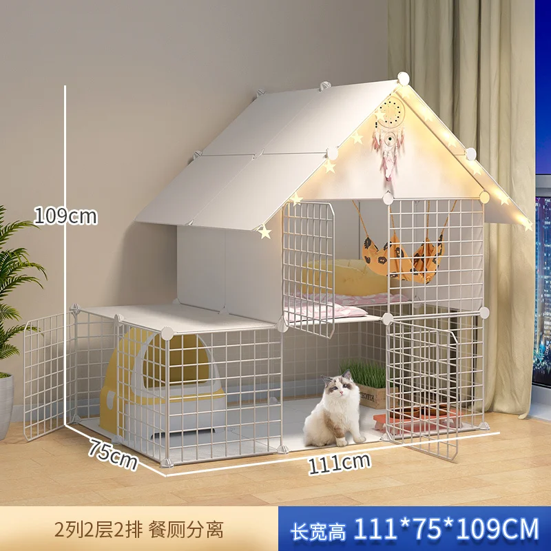 Cage à chat transparente d'intérieur, maison, grande capacité, salon,  balcon, clôture pour animaux de compagnie, Villa à deux étages