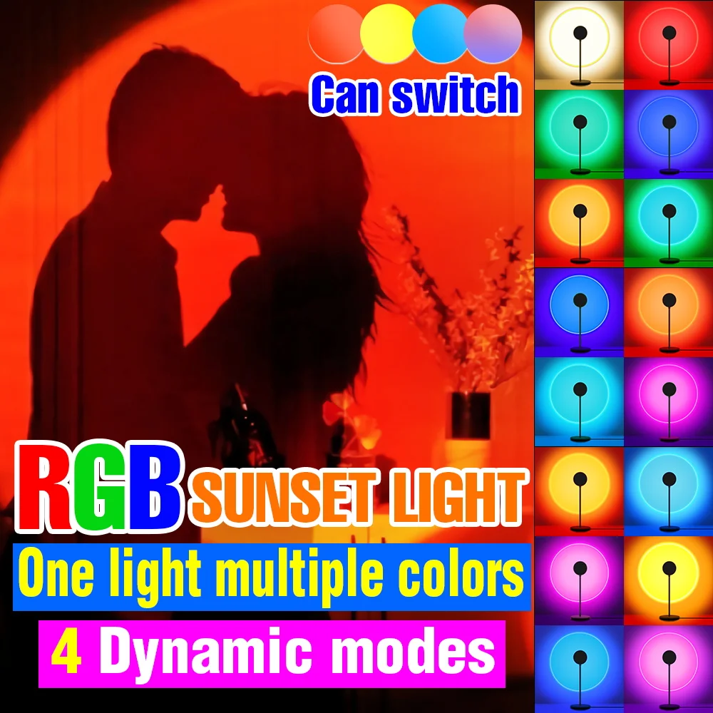 Led Sunset Lamp Usb Projector Rgb Atmosphere Rainbow Light Neon