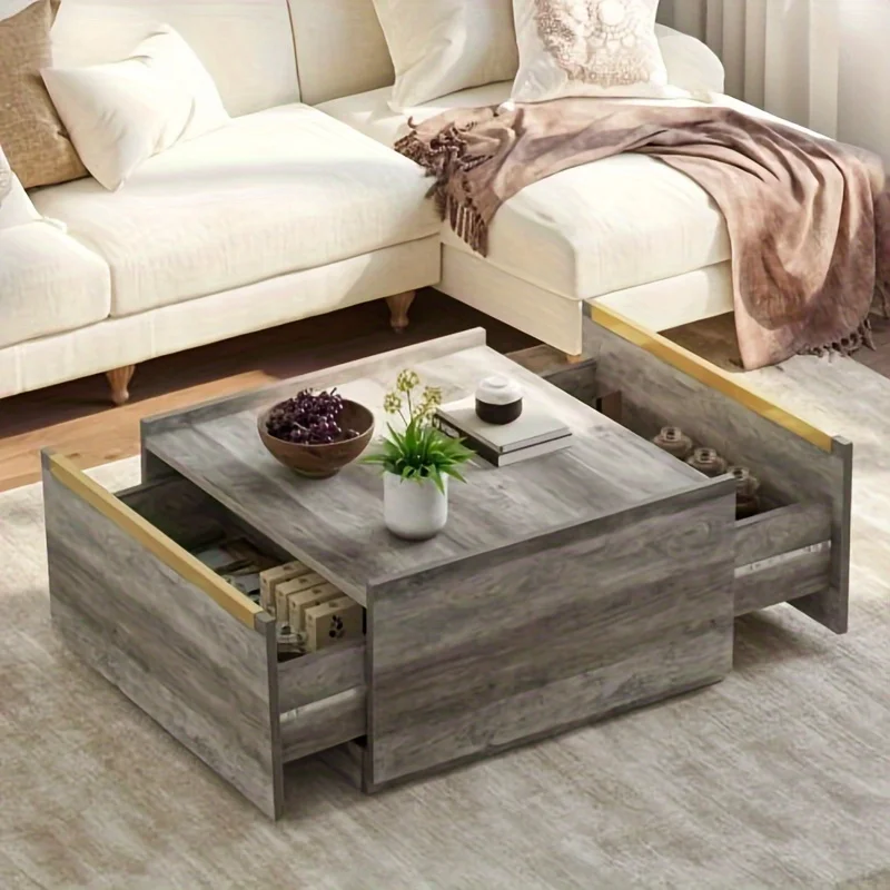Farmhouse Square Coffee Table with Storage, Coffee Tables for Living Room with Large Hidden Storage,