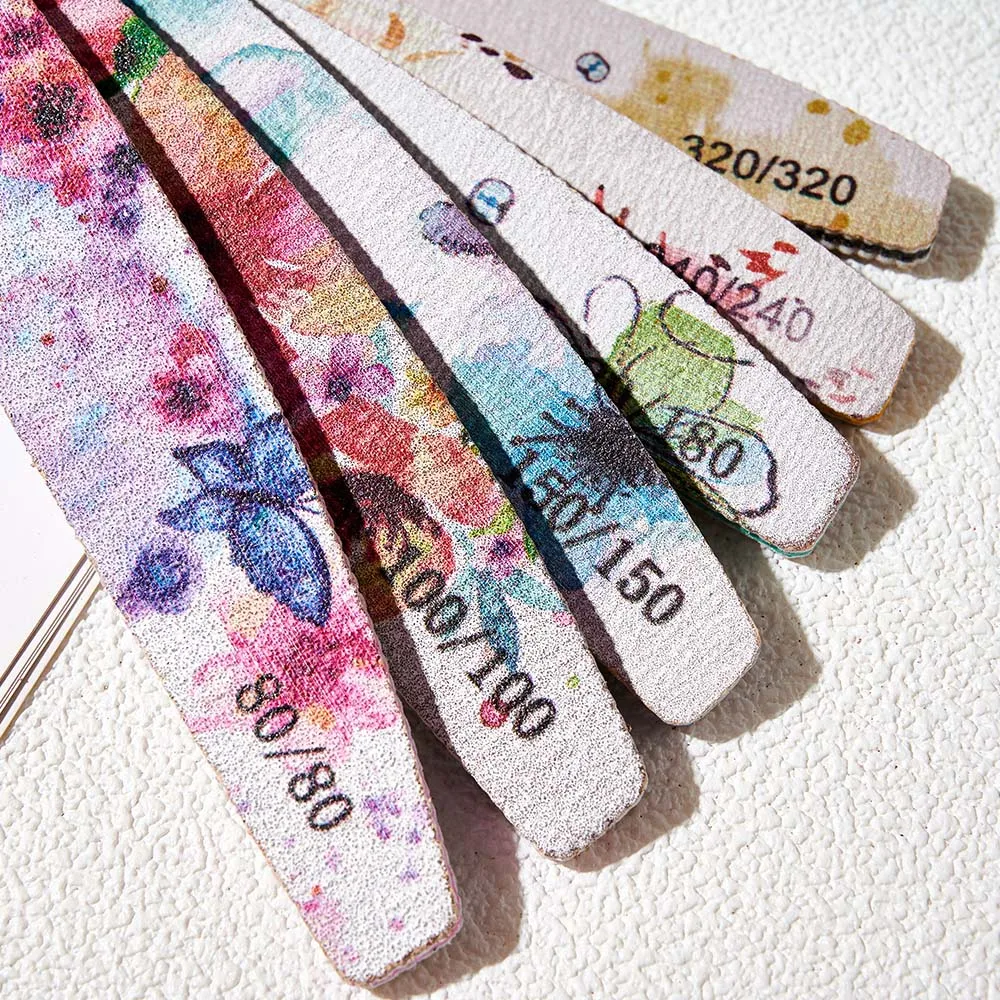 

10/50pcs lot New Nail File Flower Printed Nail buffer Colorful Lime a ongle(80-320 Grit)Emery Board Professional Manicure Tools