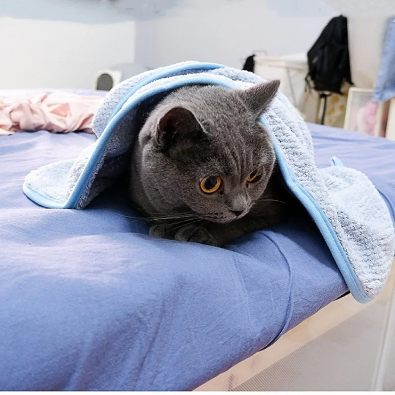 Pet Absorbent Towel Microfiber Dog Blanket Bathing Towel Cat Cushion Dog Bathrobes Wiping Cloth Quilt Warm Coral Fleece Pad